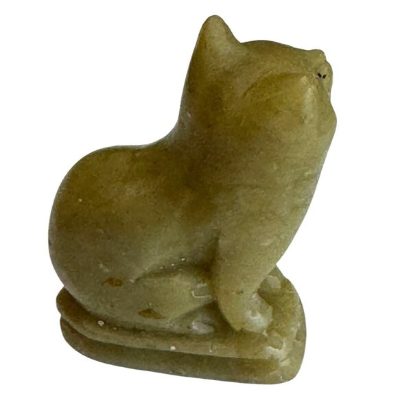 Mini New Jade Carved Cat Figurine 1 3/4" Hand Carved Stone Animal Green - Picture 4 of 6